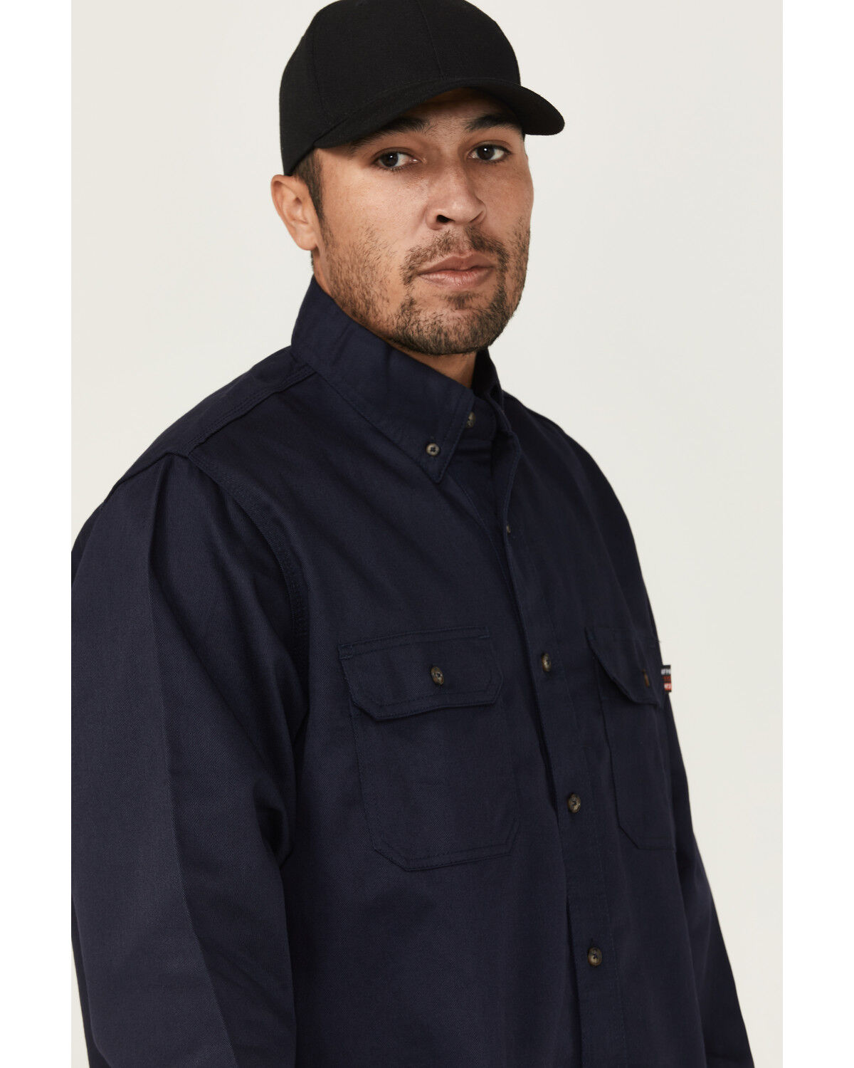Image #2 - Forge Workwear Men's FR Solid Long Sleeve Button-Down Work Shirt, Navy, hi-res