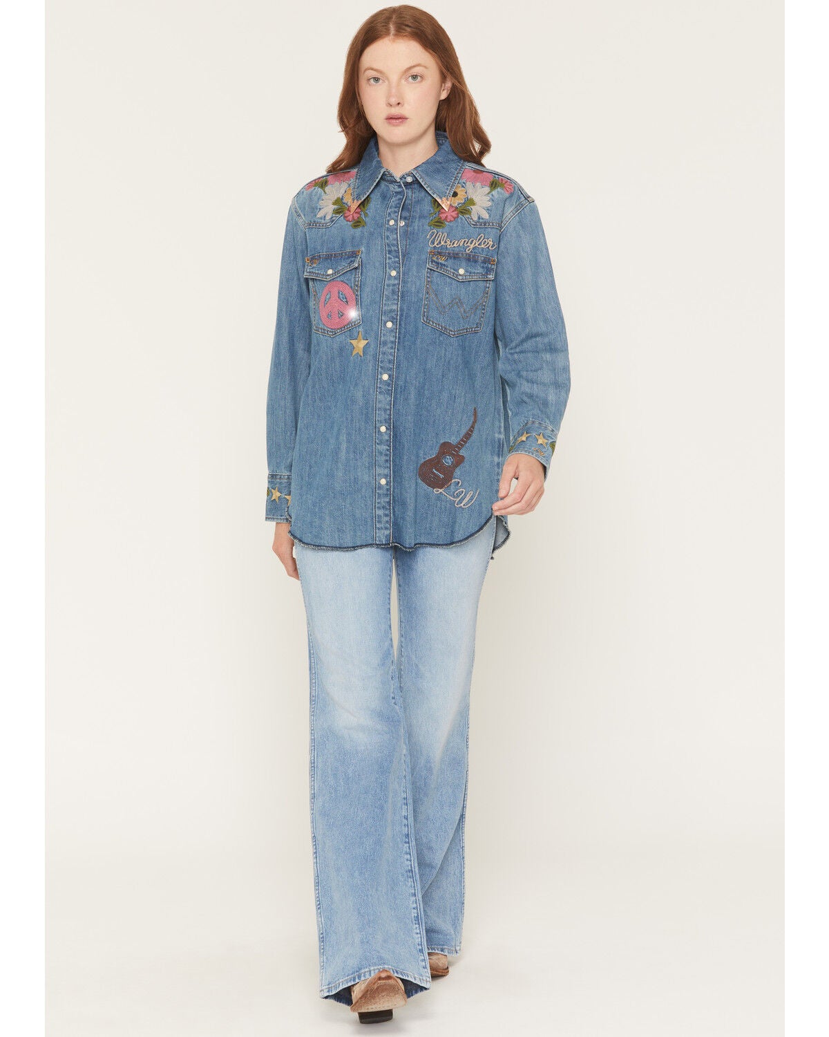 Wrangler Women's 70s Medium Wash High Rise Flare Denim Jeans, Medium Wash, hi-res