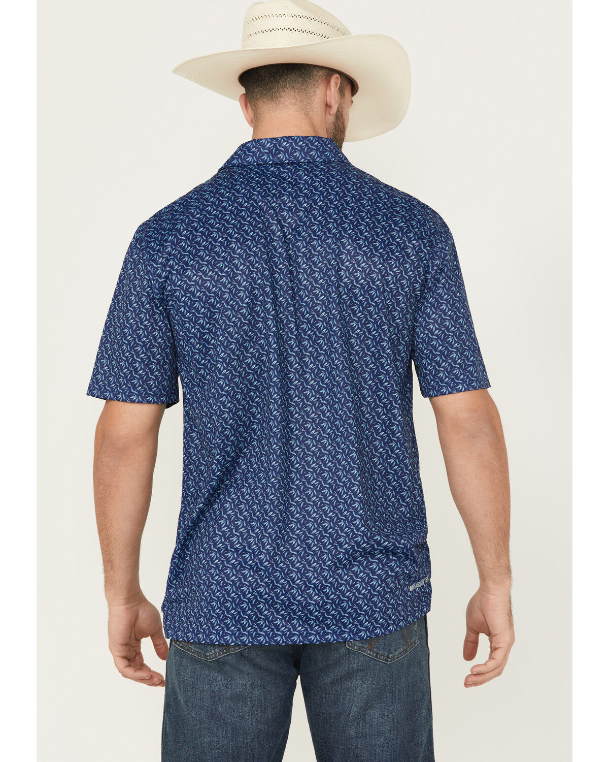 Image #4 - Ariat Men's TEK Leaf Print Short Sleeve Performance Polo, Blue, hi-res