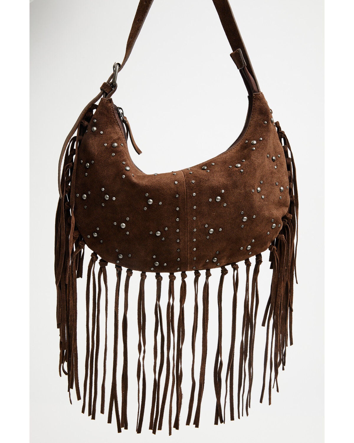 Image #2 - Shyanne Women's Arden Fringe Studded Suede Shoulder Bag, Brown, hi-res