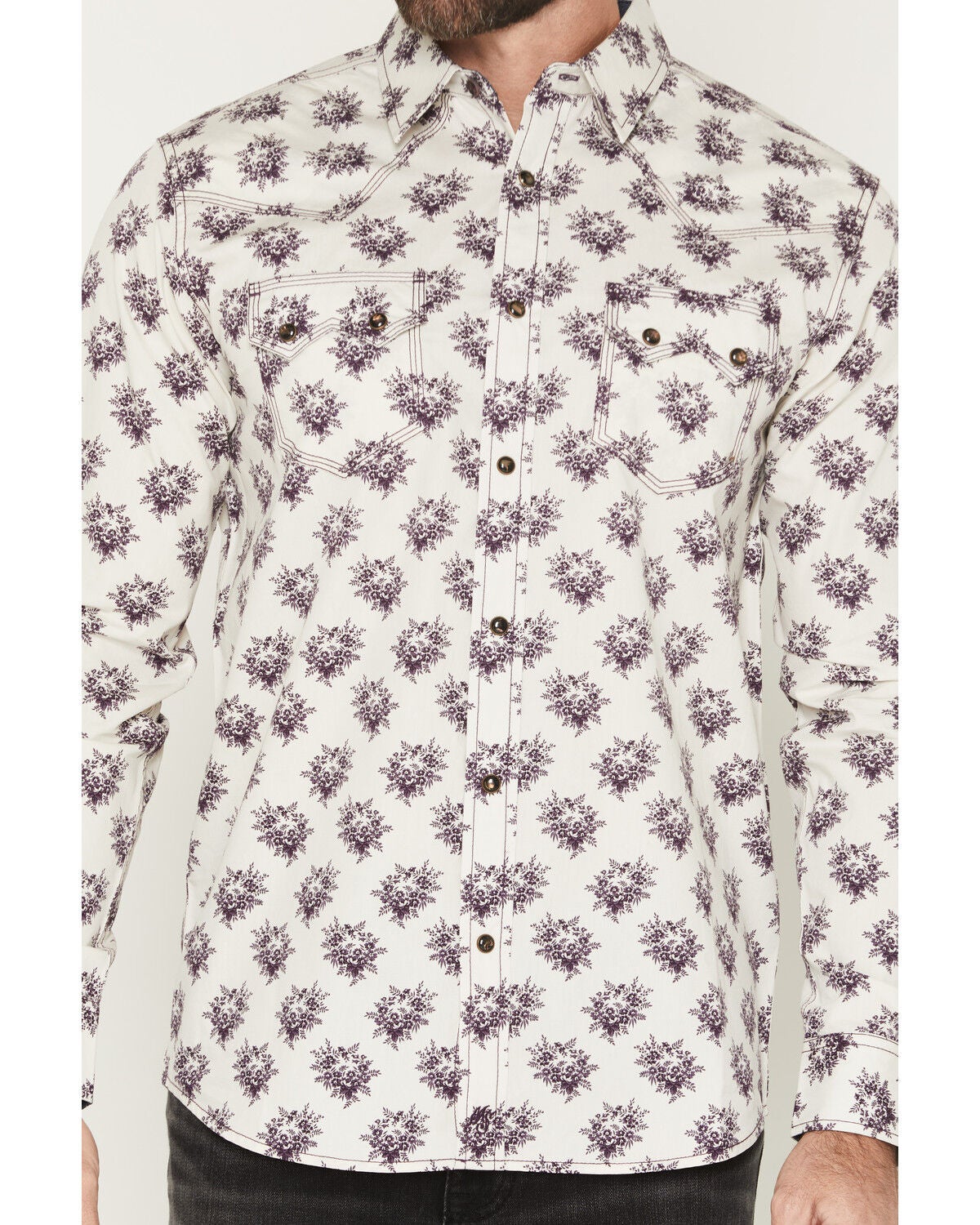Image #3 - Moonshine Spirit&reg; Men's Memphis Floral Print Long Sleeve Snap Western Shirt, Ivory, hi-res