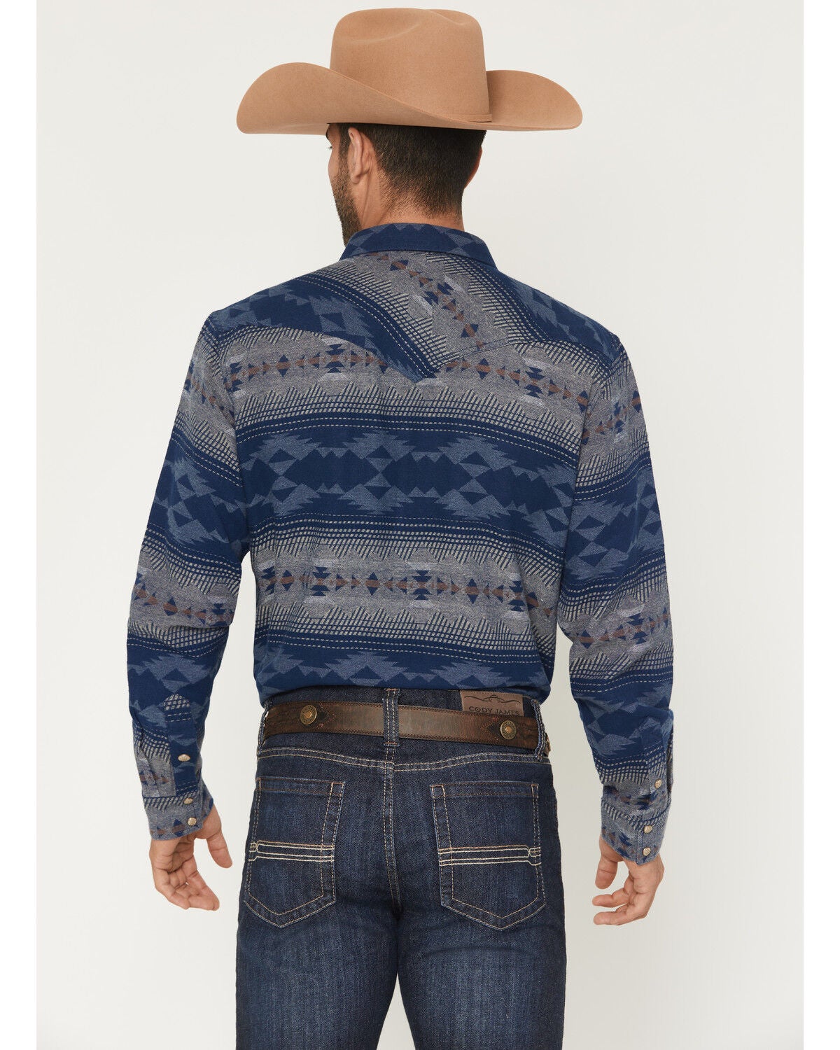 Image #4 - Cody James Men's Arrow Bear Southwestern Long Sleeve Snap Flannel Shirt - Tall, Blue, hi-res