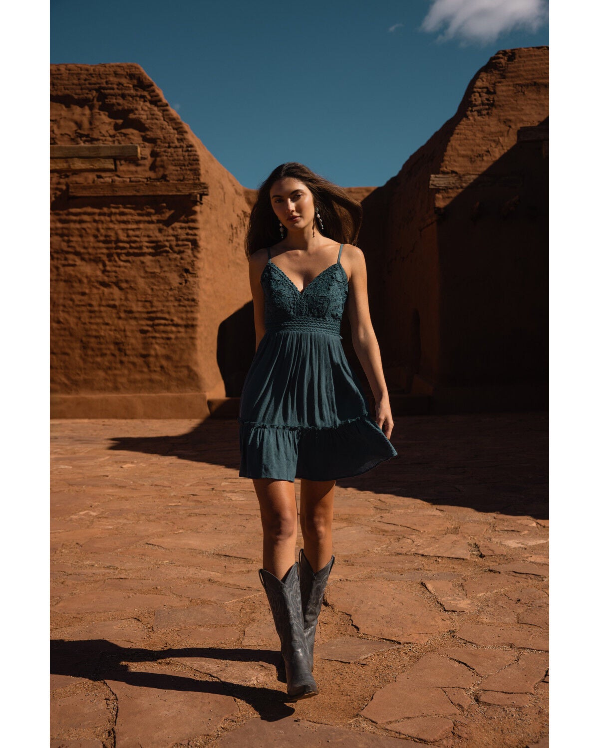 Image #2 - Shyanne Women's Kaylynn Crochet Front Mini Dress, Teal, hi-res
