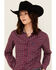 Image #2 - Cinch Women's Geo Print Long Sleeve Button-Down Western Shirt, Burgundy, hi-res