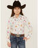 Image #1 - Cruel Girl Girls' Conversation Print Long Sleeve Pearl Snap Western Shirt, White, hi-res