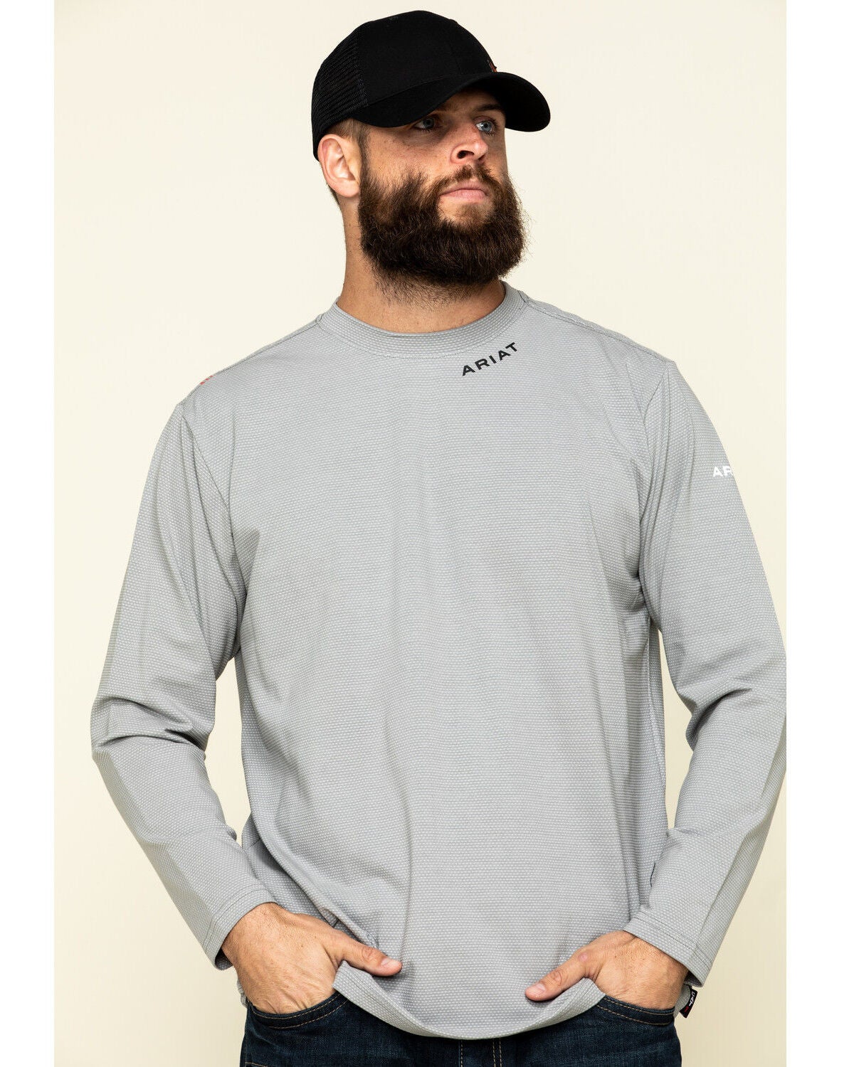 Ariat Men's Silver Fox FR Baselayer Long Sleeve Work T-Shirt - Tall, Silver, hi-res