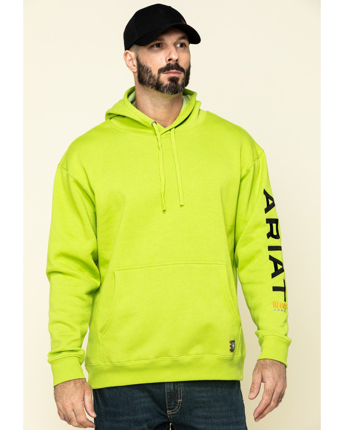 Ariat Men's Lime Heather Rebar Graphic Hooded Work Sweatshirt, Green, hi-res