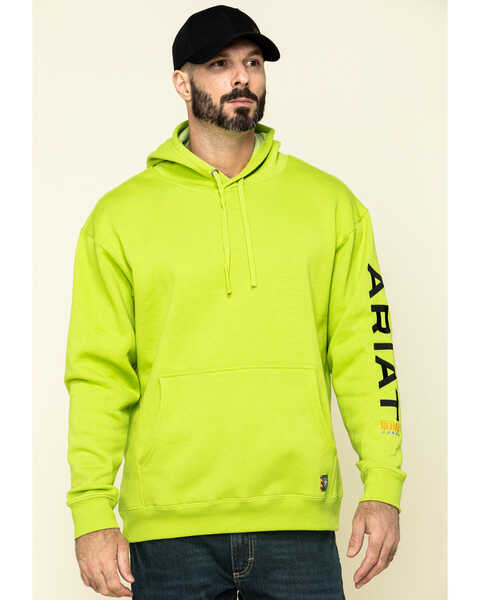 Ariat Men's Lime Heather Rebar Graphic Hooded Work Sweatshirt , Green, hi-res