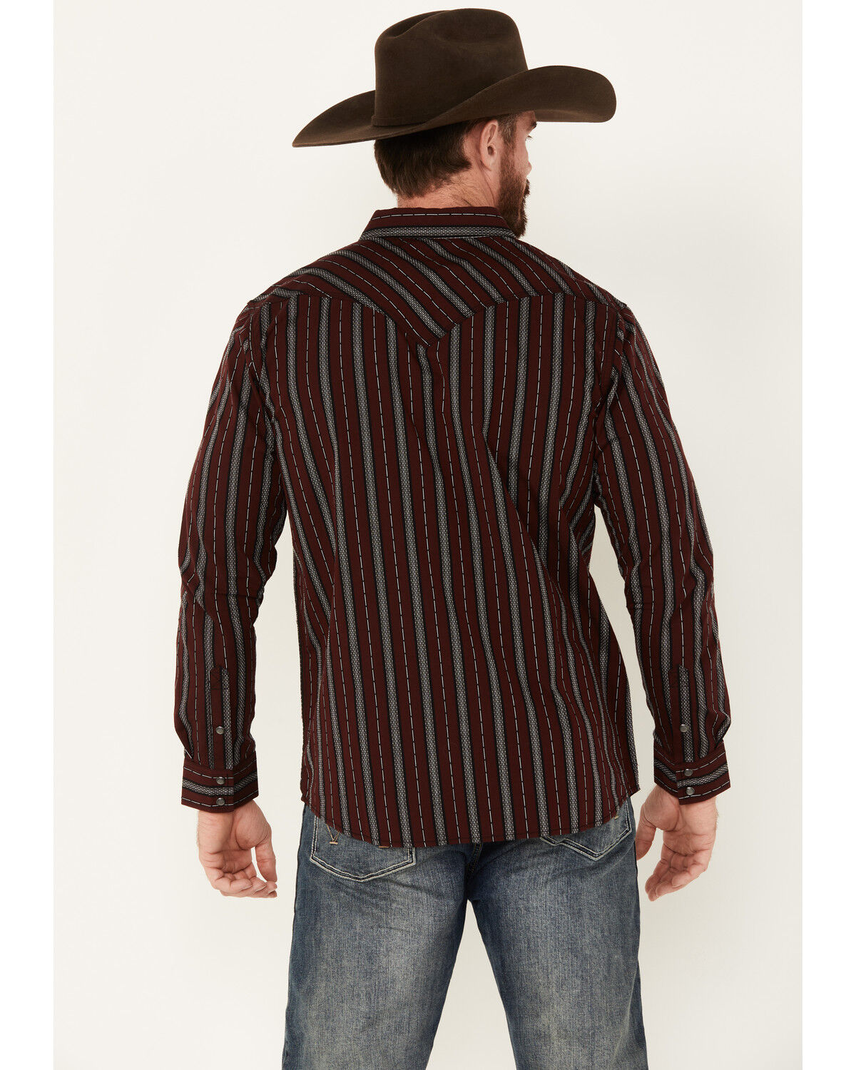 Image #4 - Moonshine Spirit Men's Striped Print Long Sleeve Snap Western Shirt, Purple, hi-res