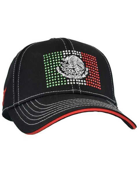 Cowgirl Hardware Women's Mexican Flag Crystal Ball Cap, Black, hi-res