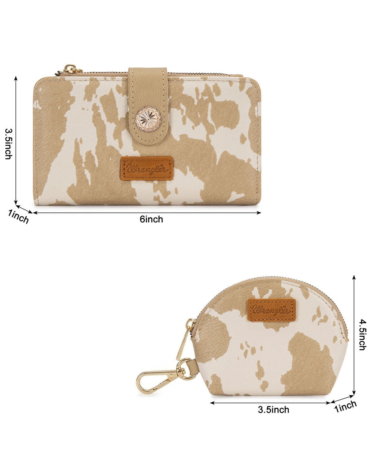 Image #2 - Wrangler X Boot Barn Women's Cow Print Wristlet Set - 3 Piece, Tan, hi-res