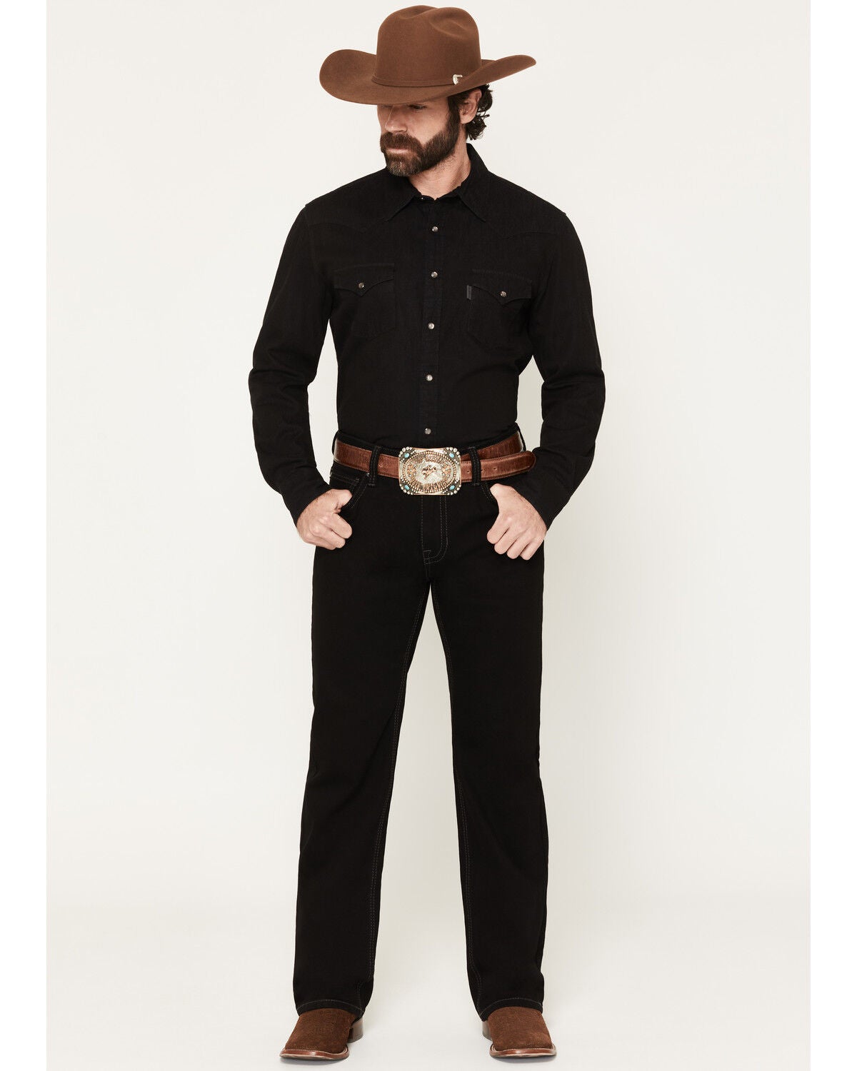 Image #1 - Rock & Roll Denim Men's Double Barrel Relaxed Straight Reflex Stretch Denim Jeans, Black, hi-res