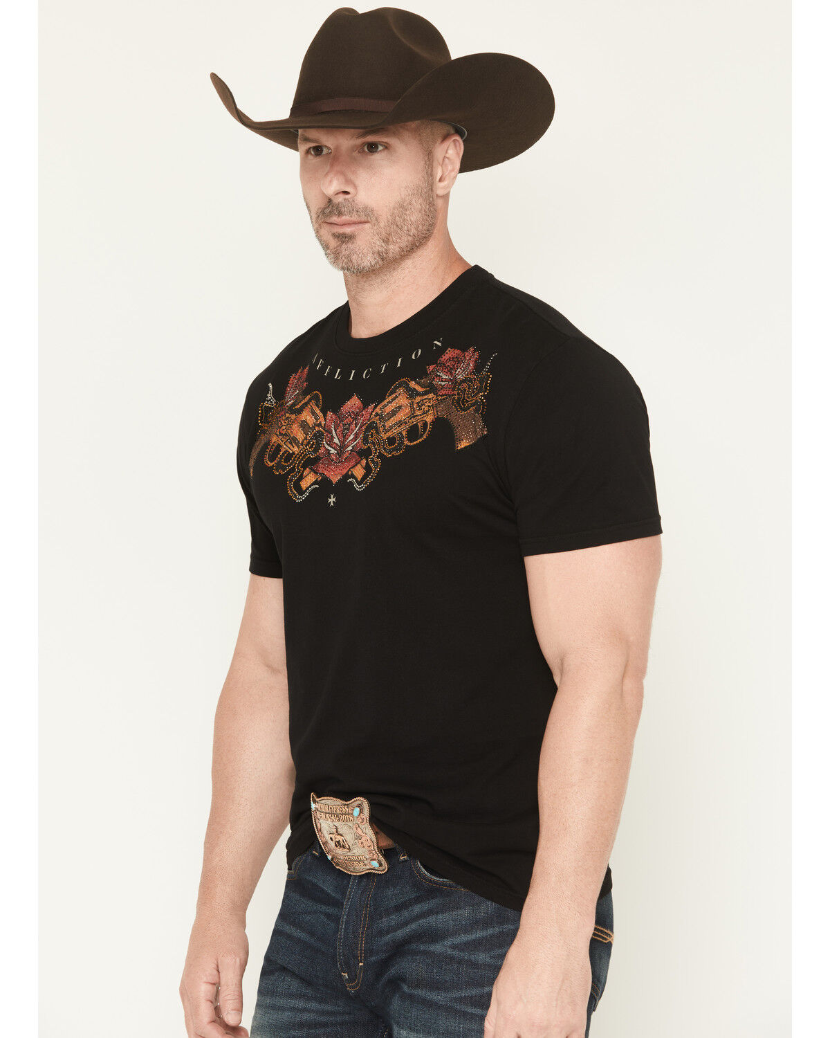 Image #2 - Affliction Men's Viva La Raza Rhinestone Short Sleeve Graphic T-Shirt, Black, hi-res