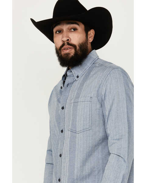 Image #2 - Cody James Men's Buckle Up Chambray Striped Button-Down Long Sleeve Stretch Western Shirt , Light Blue, hi-res
