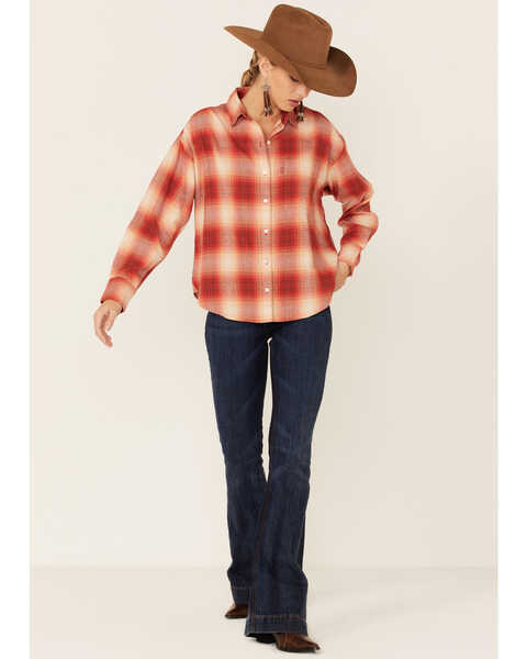 Image #4 - Levi's Women's Scarlet Flame Plaid Print Long Sleeve Button Down Western Flannel Shirt , Red, hi-res