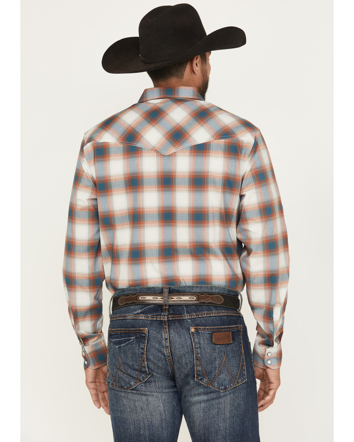 Image #4 - Kimes Ranch Men's Hays Plaid Print Long Sleeve Snap Stretch Western Shirt, Blue, hi-res