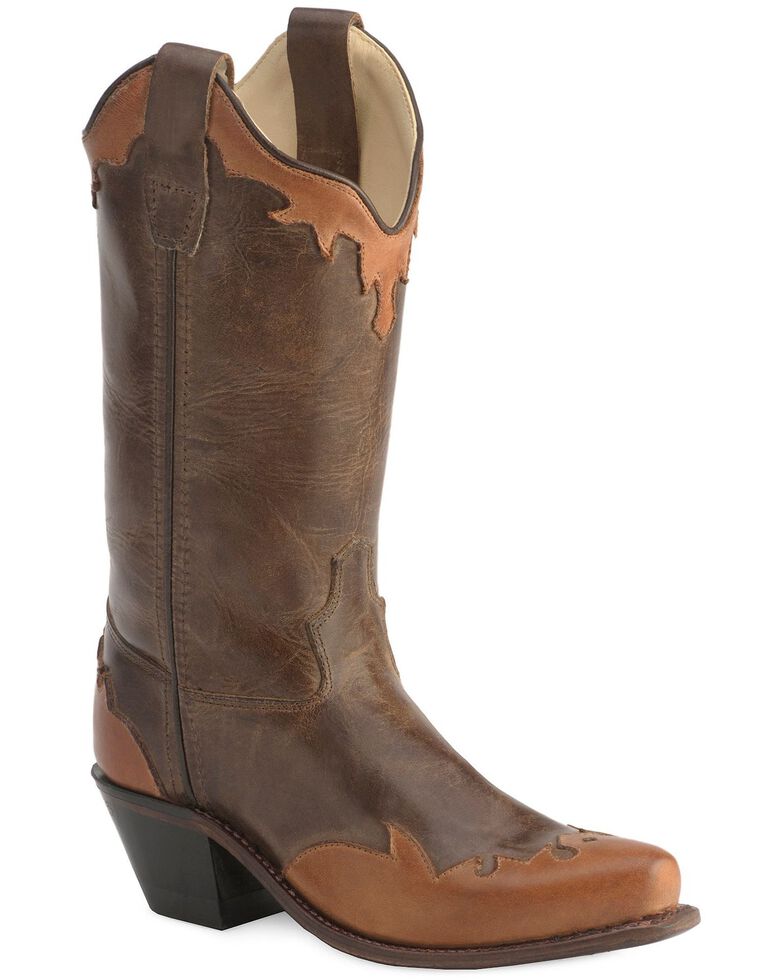 Old West Children's Wingtip  & Collar Cowboy Boots - Snip Toe, Chocolate, hi-res