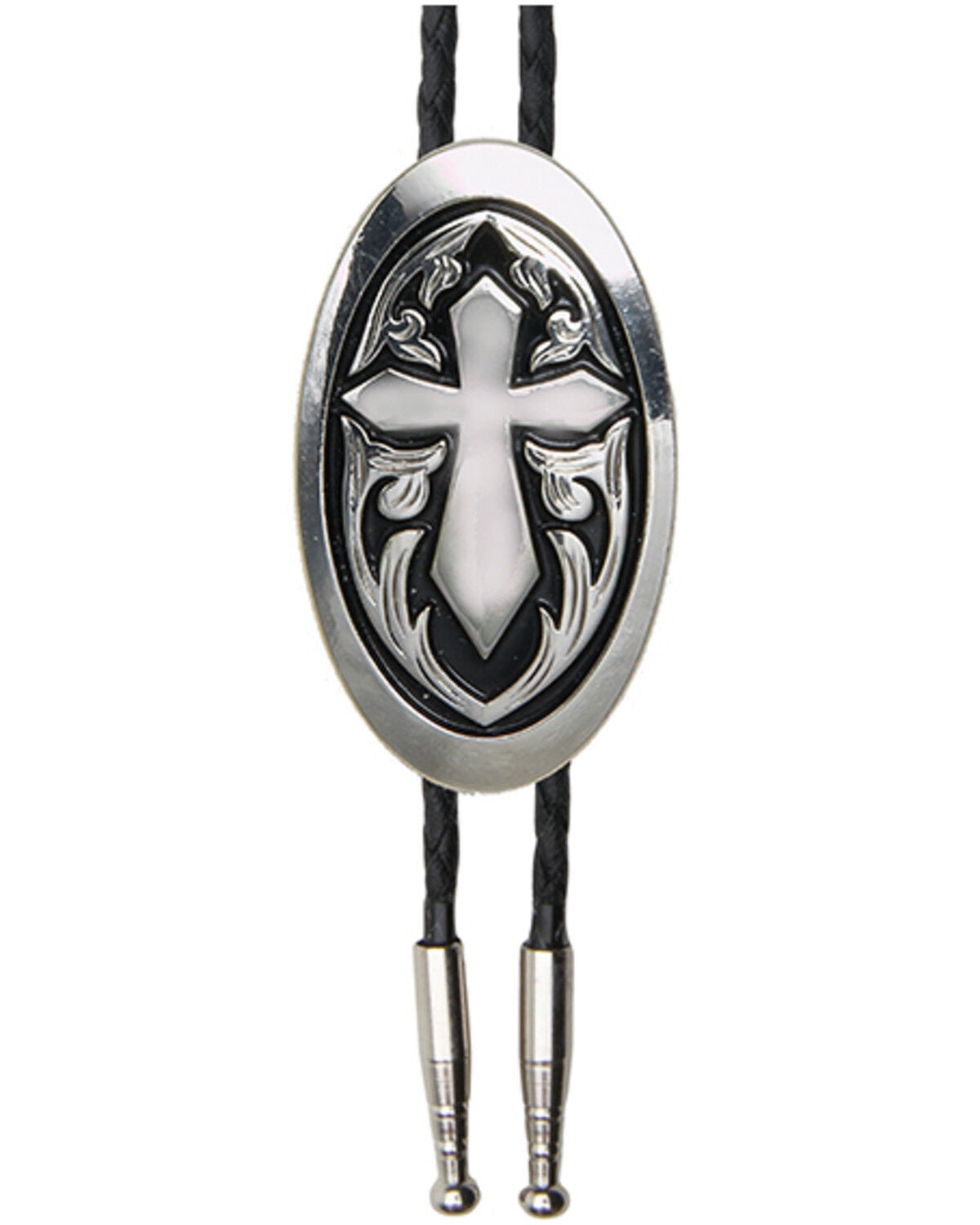 Cody James Men's Oval Cross Bolo Tie, Silver, hi-res