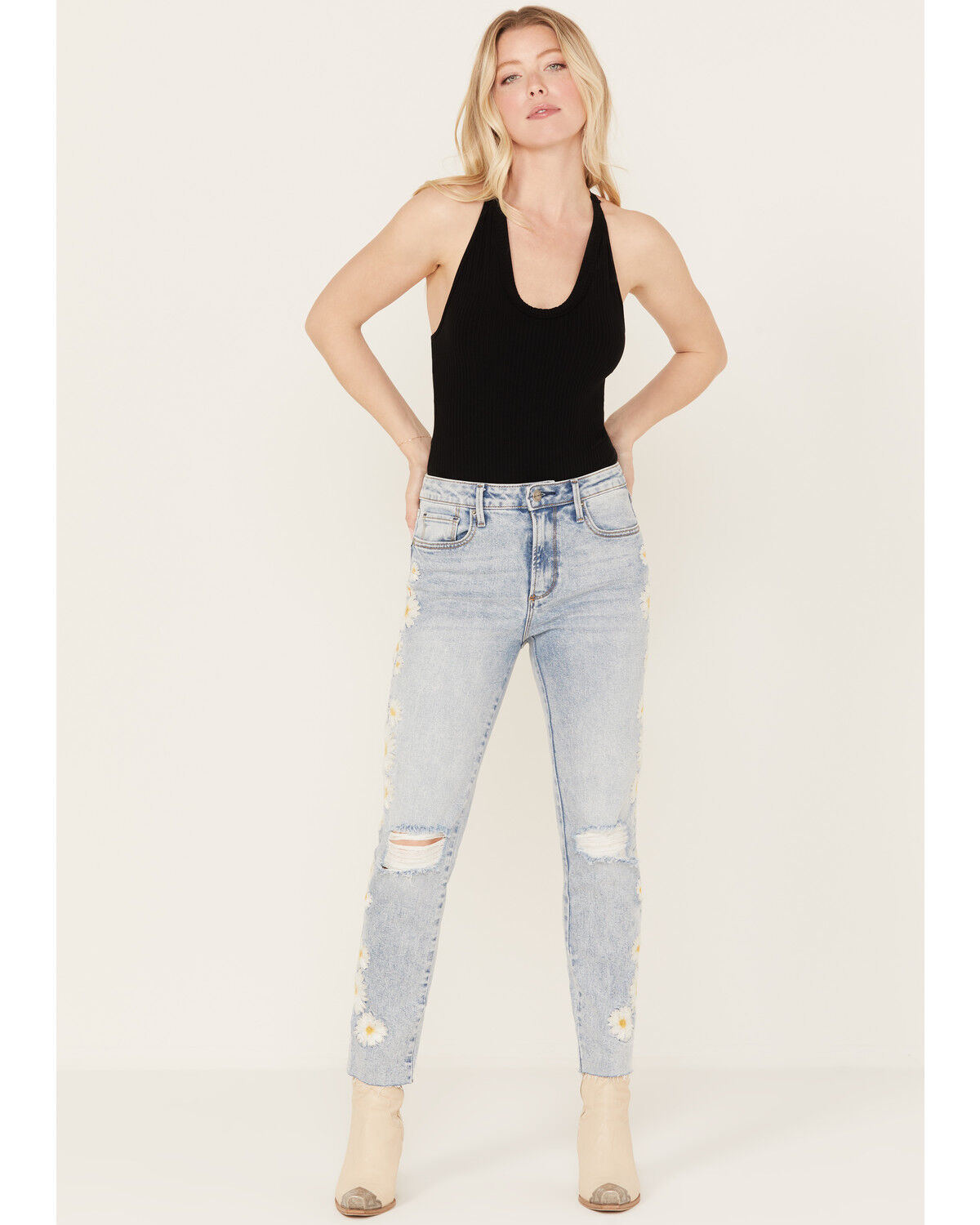 Image #1 - Driftwood Women's Daisy Daydream Light Wash High Rise Straight Cropped Jeans, Light Medium Wash, hi-res