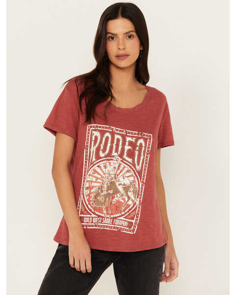 Image #1 - Panhandle Women's Rodeo Short Sleeve Graphic Tee, Red, hi-res