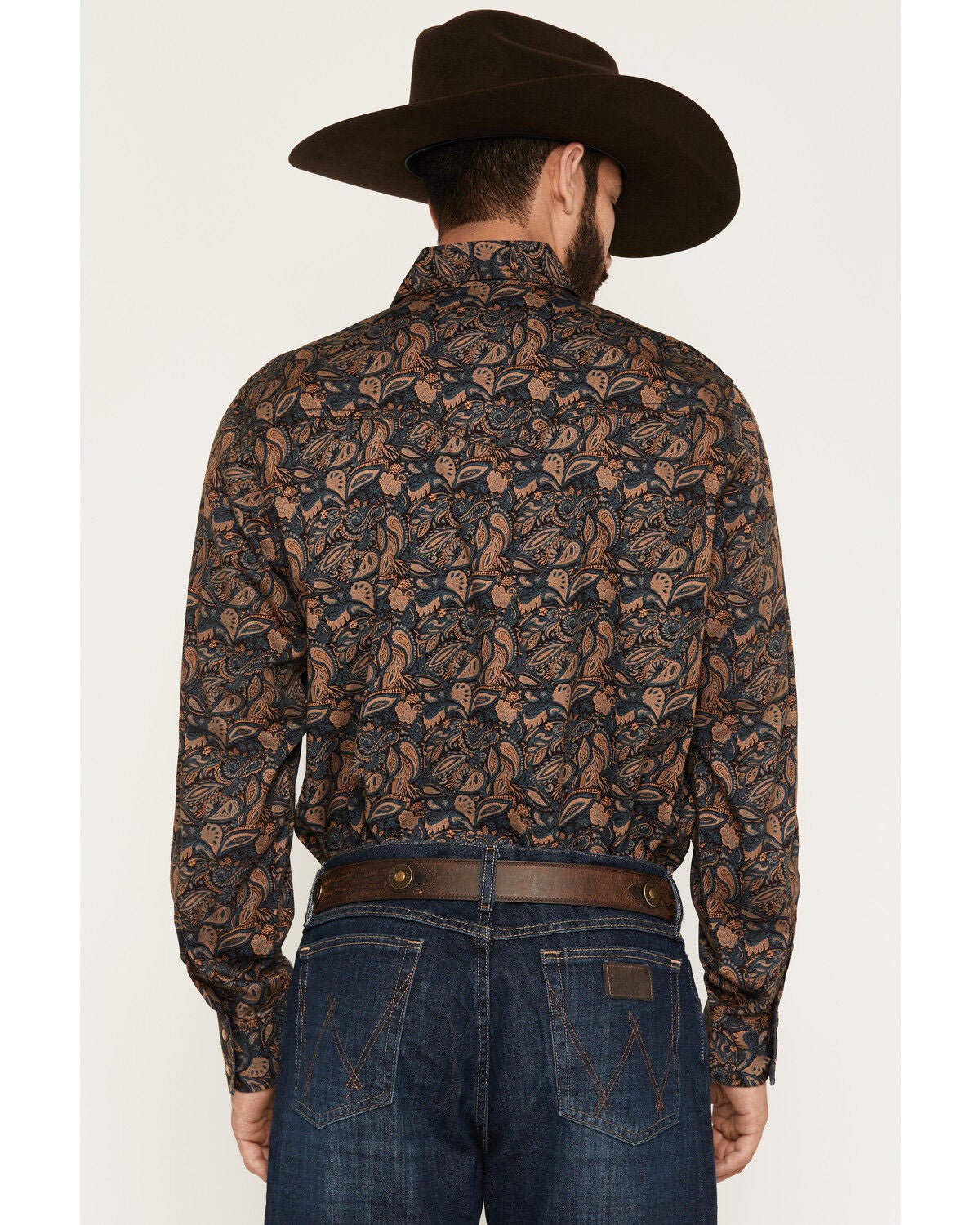 Image #4 - Wrangler Retro Men's Premium Paisley Print Long Sleeve Snap Western Shirt, Brown, hi-res