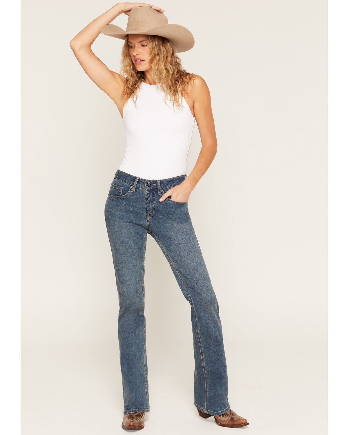 Image #1 - Rock & Roll Denim Women's Medium Wash Mid Rise Sculpted Vintage Bootcut Stretch Denim Jeans, Medium Wash, hi-res