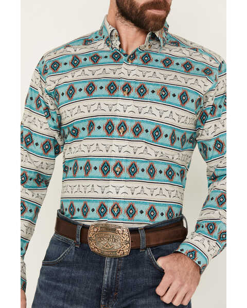 Image #3 - Ariat Men's Team Cruz Southwestern Print Long Sleeve Button-Down Western Shirt, Turquoise, hi-res