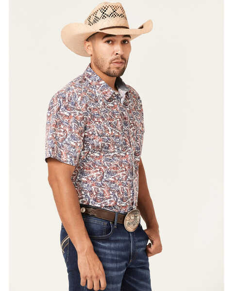 Image #2 - Cody James Men's Ecstatic Paisley Print Short Sleeve Snap Western Shirt , Red/white/blue, hi-res