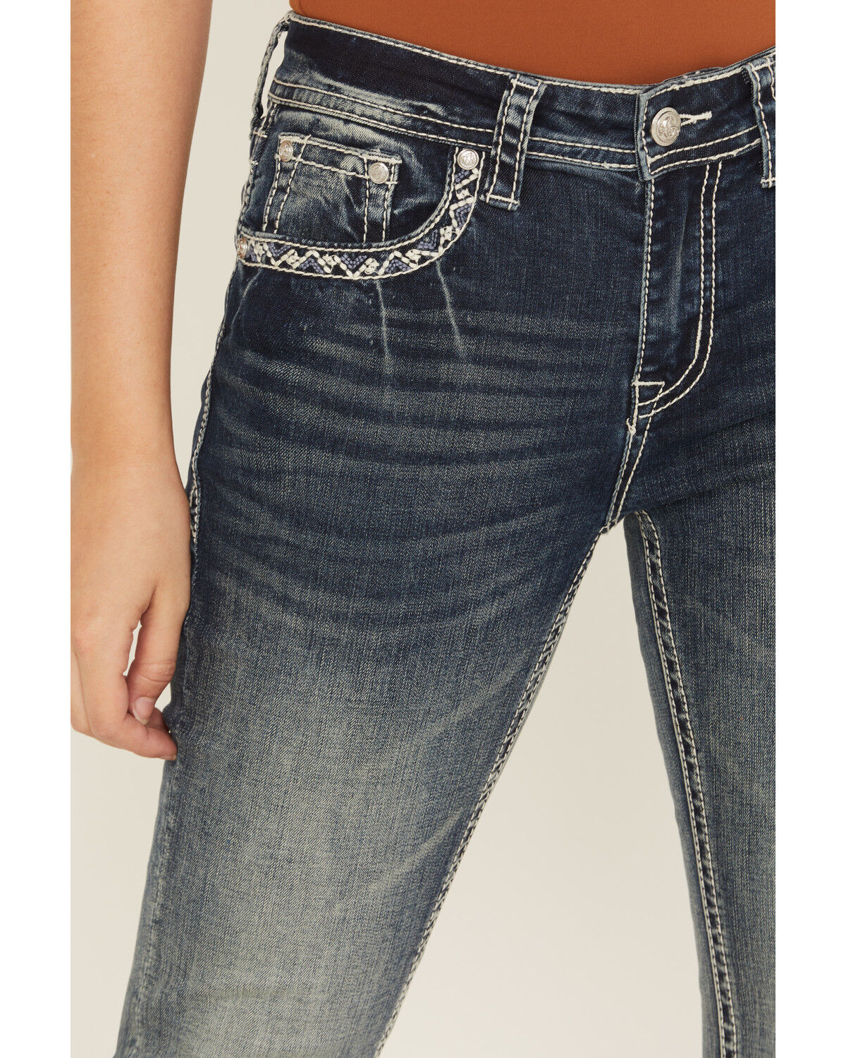 Image #4 - Grace in LA Women's Medium Wash Floral Embroidered Mid Rise Bootcut Stretch Denim Jeans, Medium Wash, hi-res