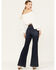 Image #3 - Cello Women's Dark Wash Exposed Button High Rise Flare Jeans, Blue, hi-res