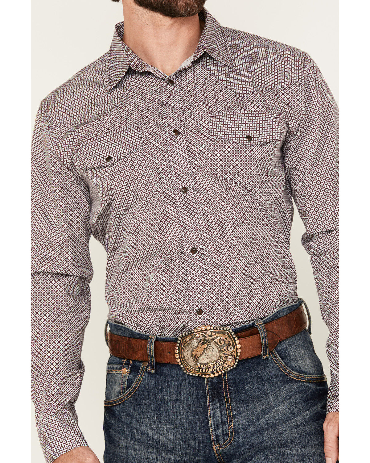 Image #3 - Gibson Trading Co Men's Star Struck Geo Print Long Sleeve Snap Western Shirt, Burgundy, hi-res