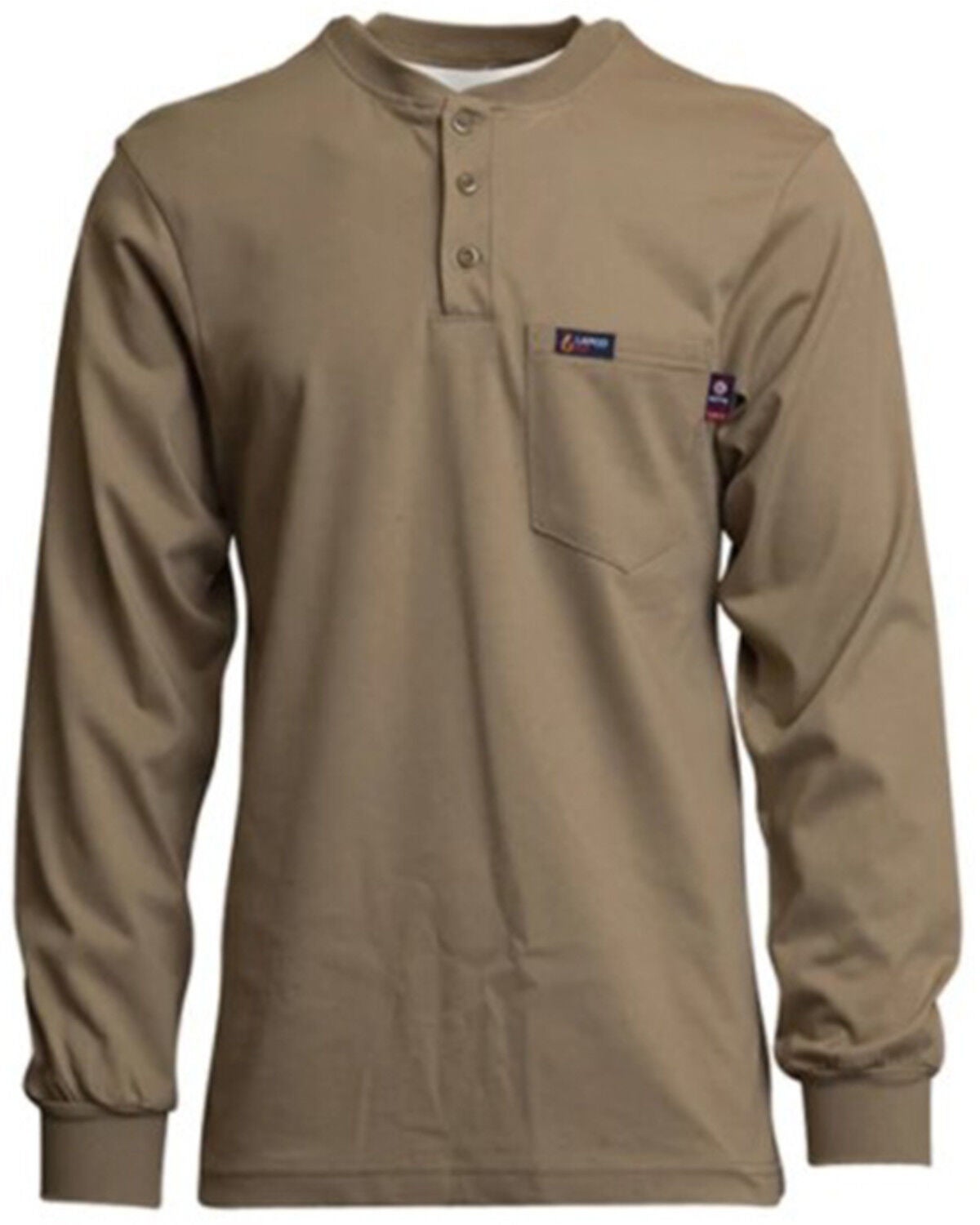 Lapco Men's FR Solid Long Sleeve Work Henley Shirt - Big, Beige/khaki, hi-res