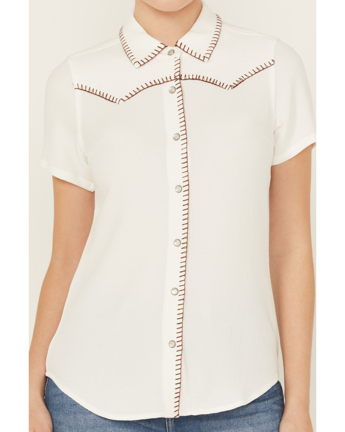 Image #4 - Idyllwind Women's Featherlight Short Sleeve Snap Stretch Western Shirt, Ivory, hi-res