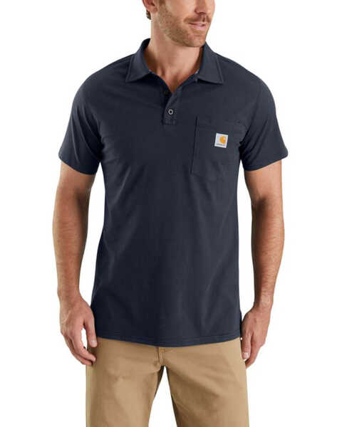 Carhartt Men's Force Cotton Pocket Polo Work Shirt , Navy, hi-res