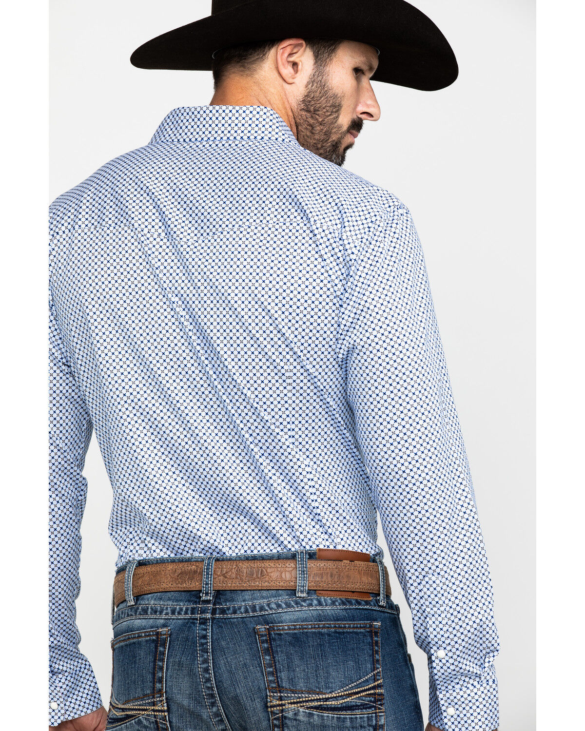Image #2 - Scully Signature Soft Series Men's X Geo Print Long Sleeve Western Shirt, Blue, hi-res