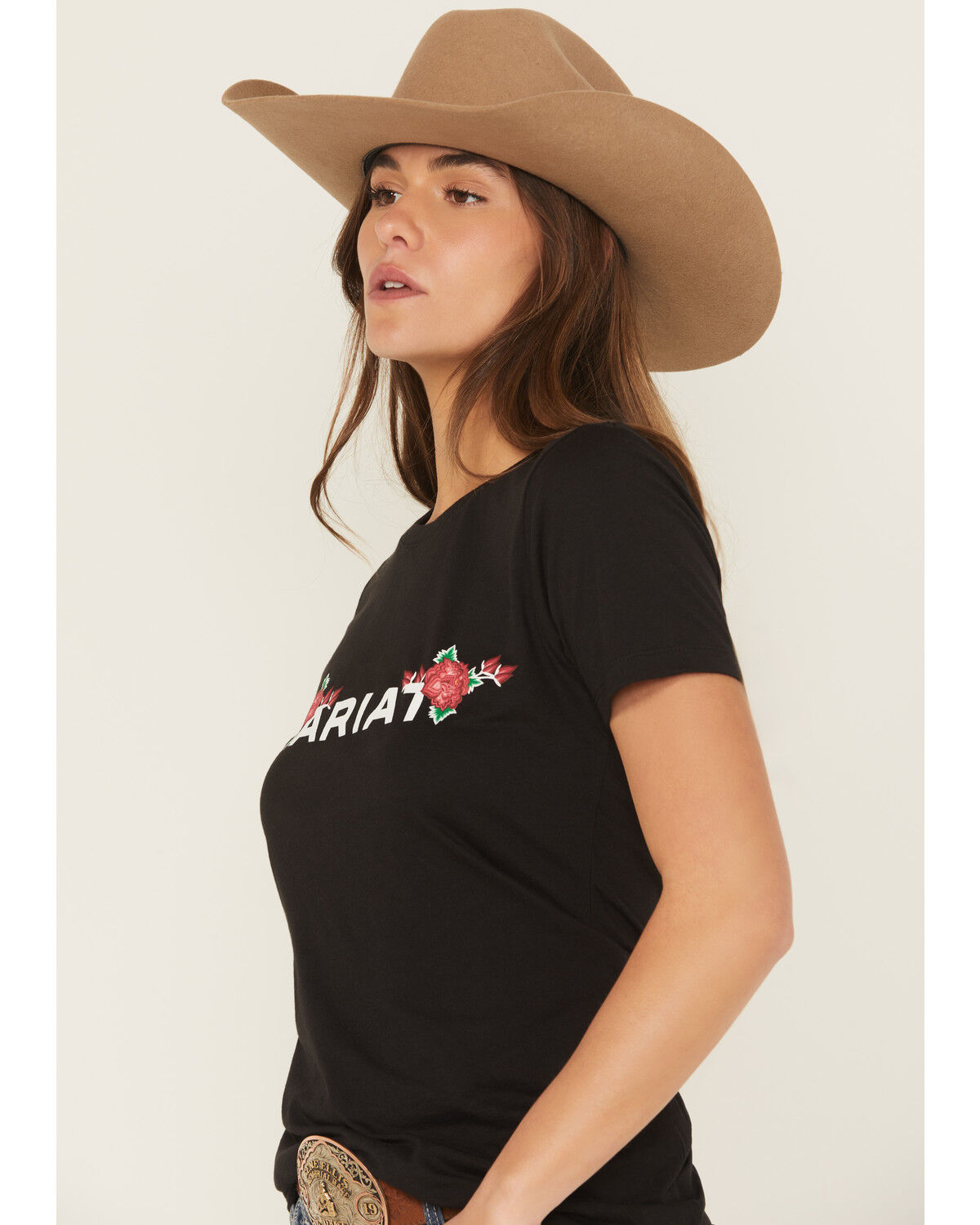 Image #2 - Ariat Women's Boot Barn Exclusive Rosa Logo Short Sleeve Graphic Tee, Black, hi-res