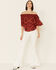 Shyanne Women's Chili Tile Print Tie Sleeve Off-Shoulder Top , Chilli, hi-res
