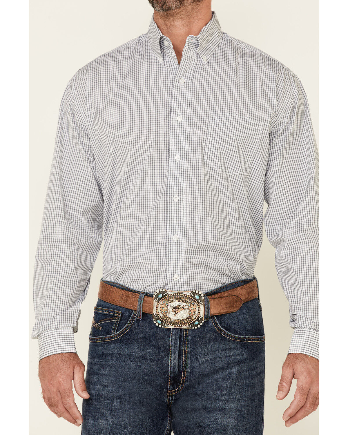 Image #3 - Stetson Men's Small Check Plaid Print Long Sleeve Button Down Western Shirt, Blue, hi-res