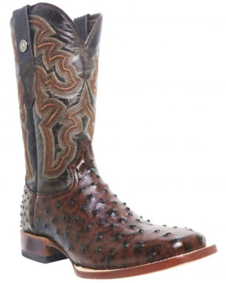 Tanner Mark Men's Ave Ostrich Print Western Boots - Wide Square Toe, Brown, hi-res