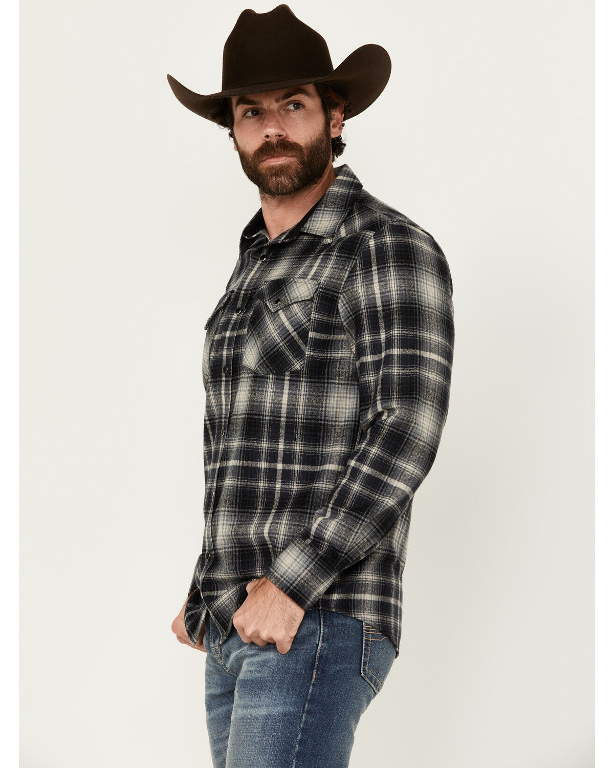Image #2 - Pendleton Men's Canyon Plaid Print Long Sleeve Snap Western Shirt, Grey, hi-res