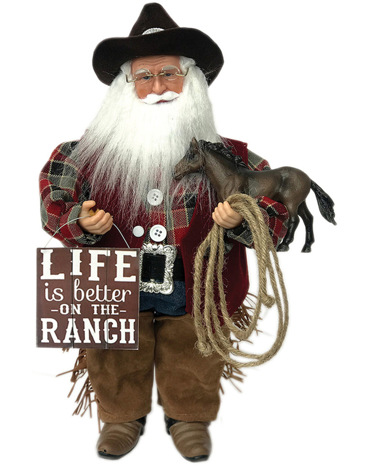 Image #1 - Santa's Workshop 15" Life Is Better On The Ranch Santa Figurine, Brown, hi-res