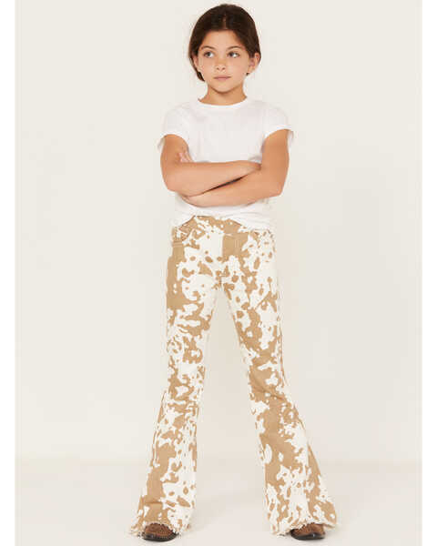 Saint & Hearts Girls' Cowhide Print Pull On Flare Pants, Taupe, hi-res