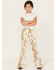 Image #1 - Saint & Hearts Girls' Cowhide Print Pull On Flare Pants, Taupe, hi-res