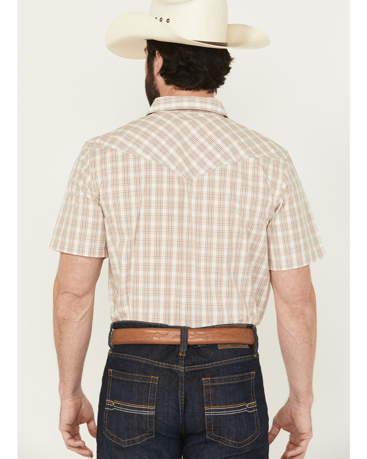 Image #4 - Cody James Men's Rangewear Plaid Print Short Sleeve Snap Western Shirt, Cream, hi-res