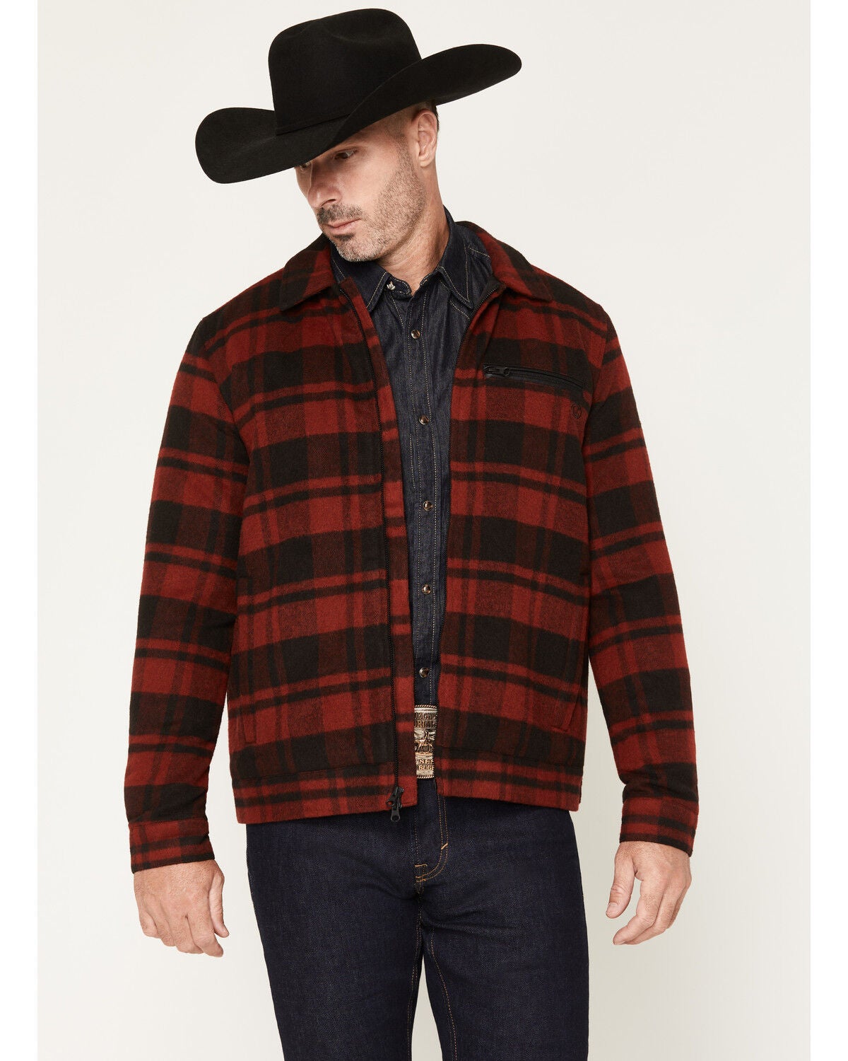 Image #1 - Cody James Men's Gainville Plaid Print Wool Jacket, Dark Red, hi-res