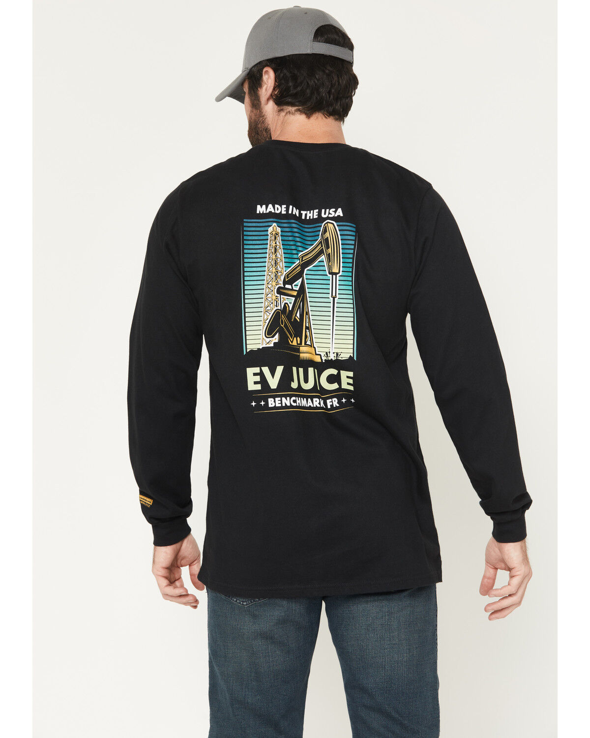 Image #1 - Benchmark FR Men's FR EV Juice Long Sleeve Graphic Work T-Shirt, Black, hi-res