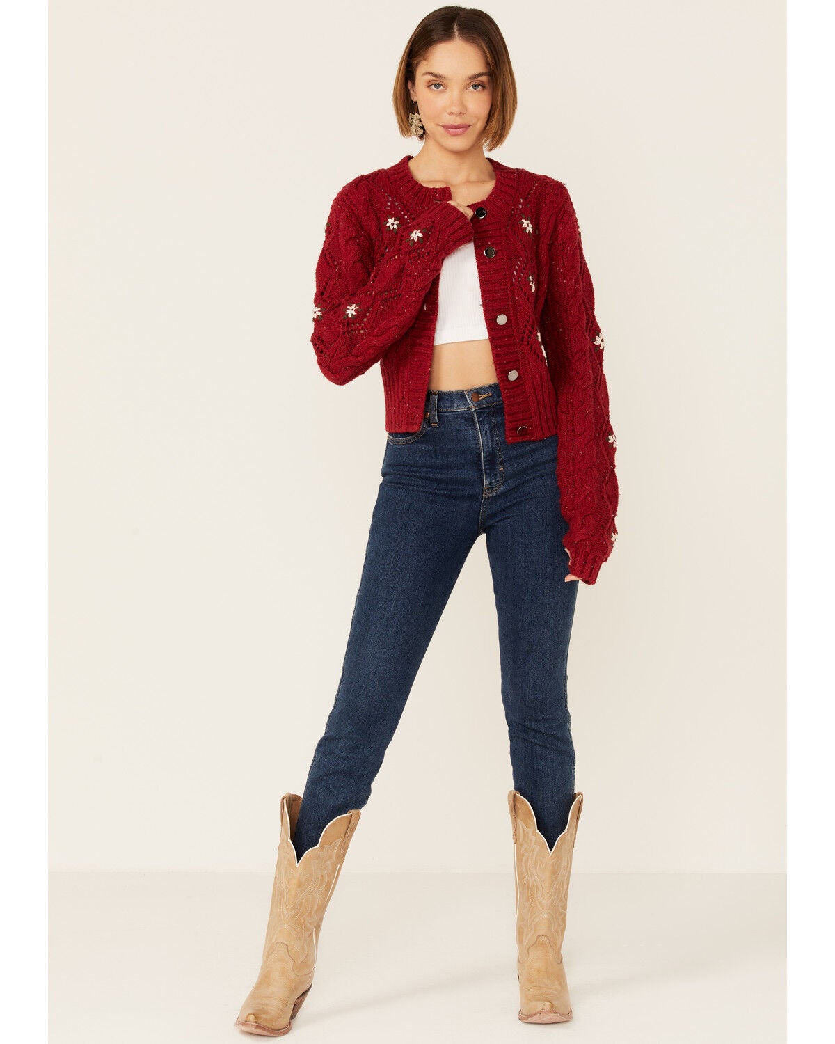 red button down cardigan