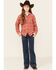 Image #2 - Roper Girls' Plaid Print Thermal Lined Snap-Front Hooded Shacket , Orange, hi-res