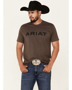 Ariat Men's Heather Brown Artillery Logo Short Sleeve T-Shirt , Brown, hi-res
