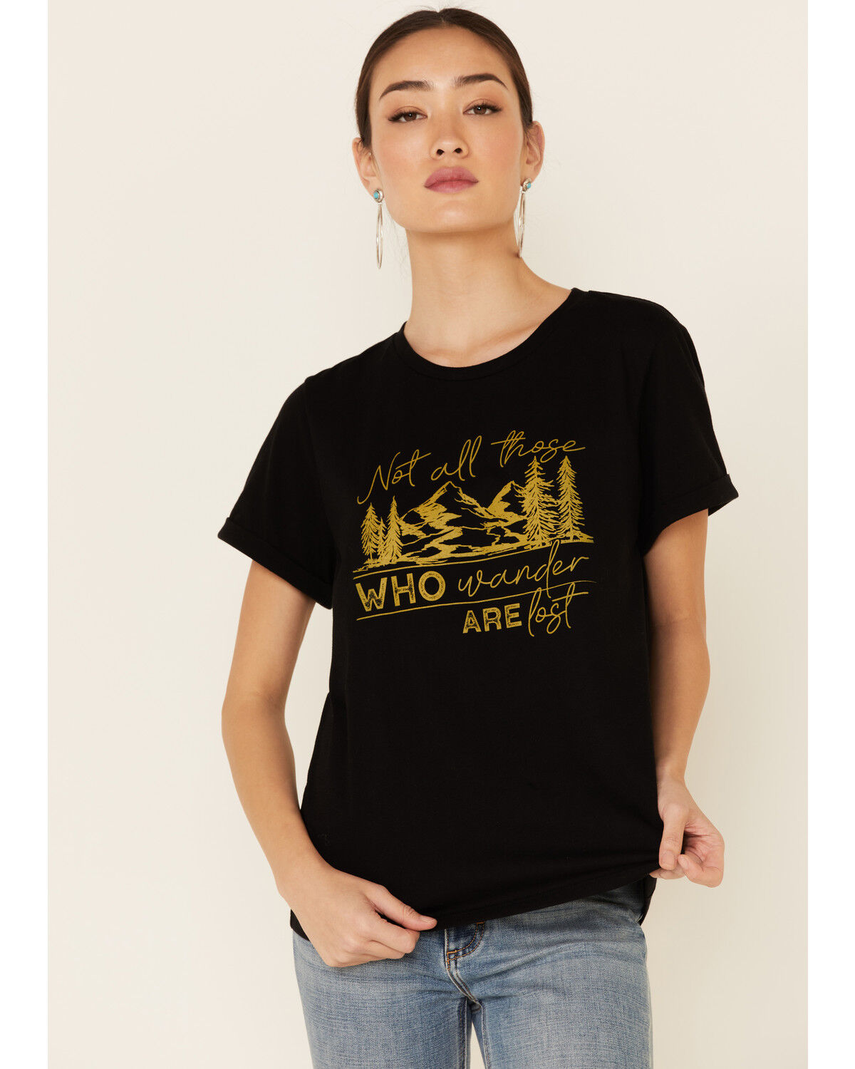 Image #1 - Cut & Paste Women's Not All Those Who Wander Are Lost Graphic Short Sleeve Tee, Black, hi-res